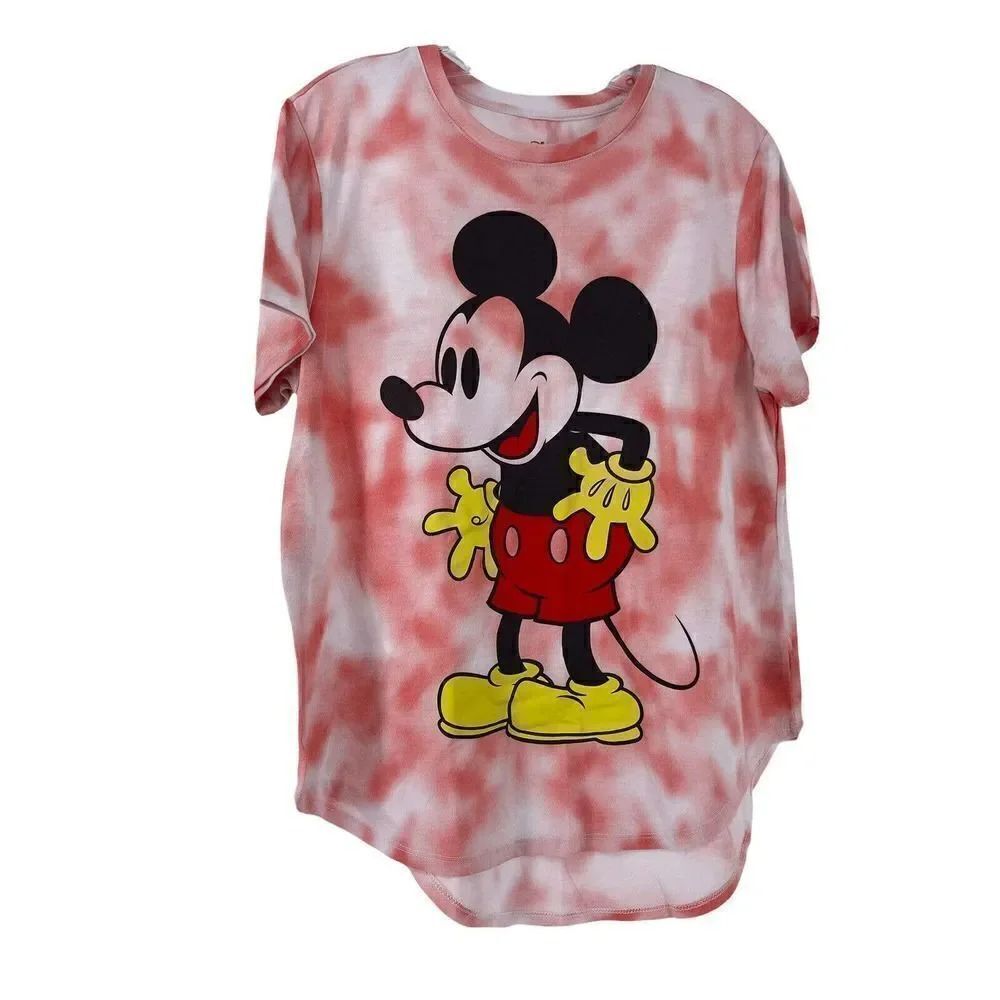 Disney Mickey Mouse Tie Dye T-Shirt Red Juniors XXL Short Sleeve Graphic Tee